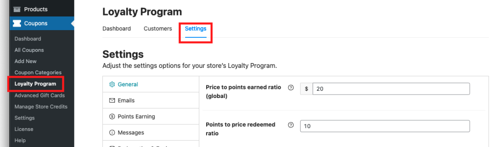 Configure the settings of your loyalty program